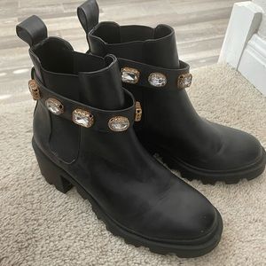 Black Chelsea jeweled boot